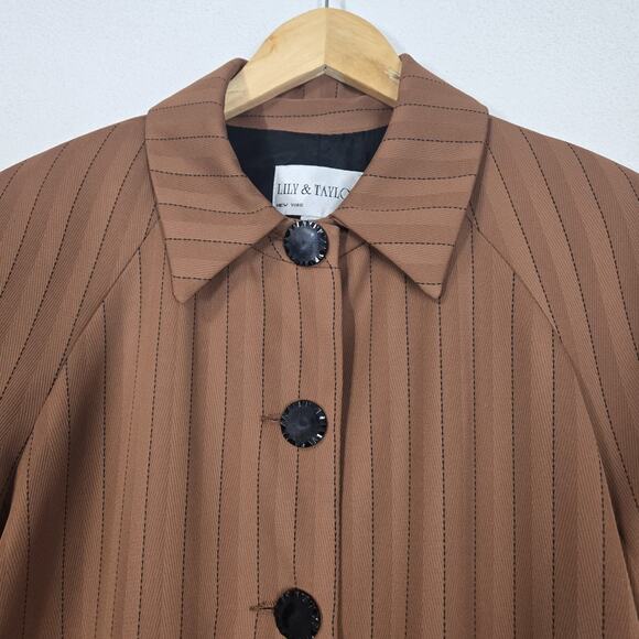 VTG Lily & Taylor Midi Coat 12 Brown Long Sleeve Pockets Button Front Oversized - Picture 6 of 16